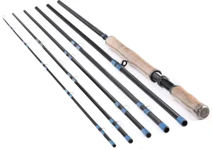 13ft 8-9wt or 14ft 9-10wt 6 Pieces Sections Carbon Spey Fly Fishing Rod Pole Double Hand Medium Fast Freshwater and Saltwater Fly Fishing (14ft 9-10wt)