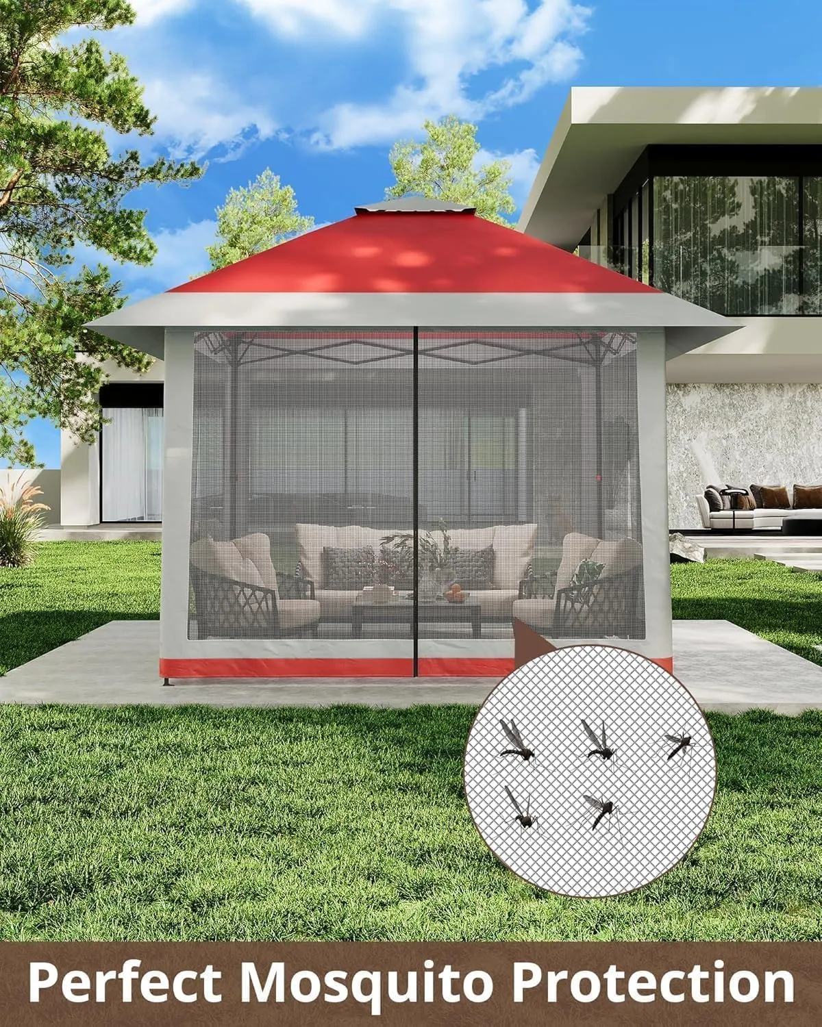 13x13FT Pop-Up Gazebo, Instant Canopy Gazebo with Mosquito Net & Double Roof, Adjustable Height Canopy Tent,with Waterproof and Ultraviolet Double Roof for Backyard, Garden, Lawn and Deck