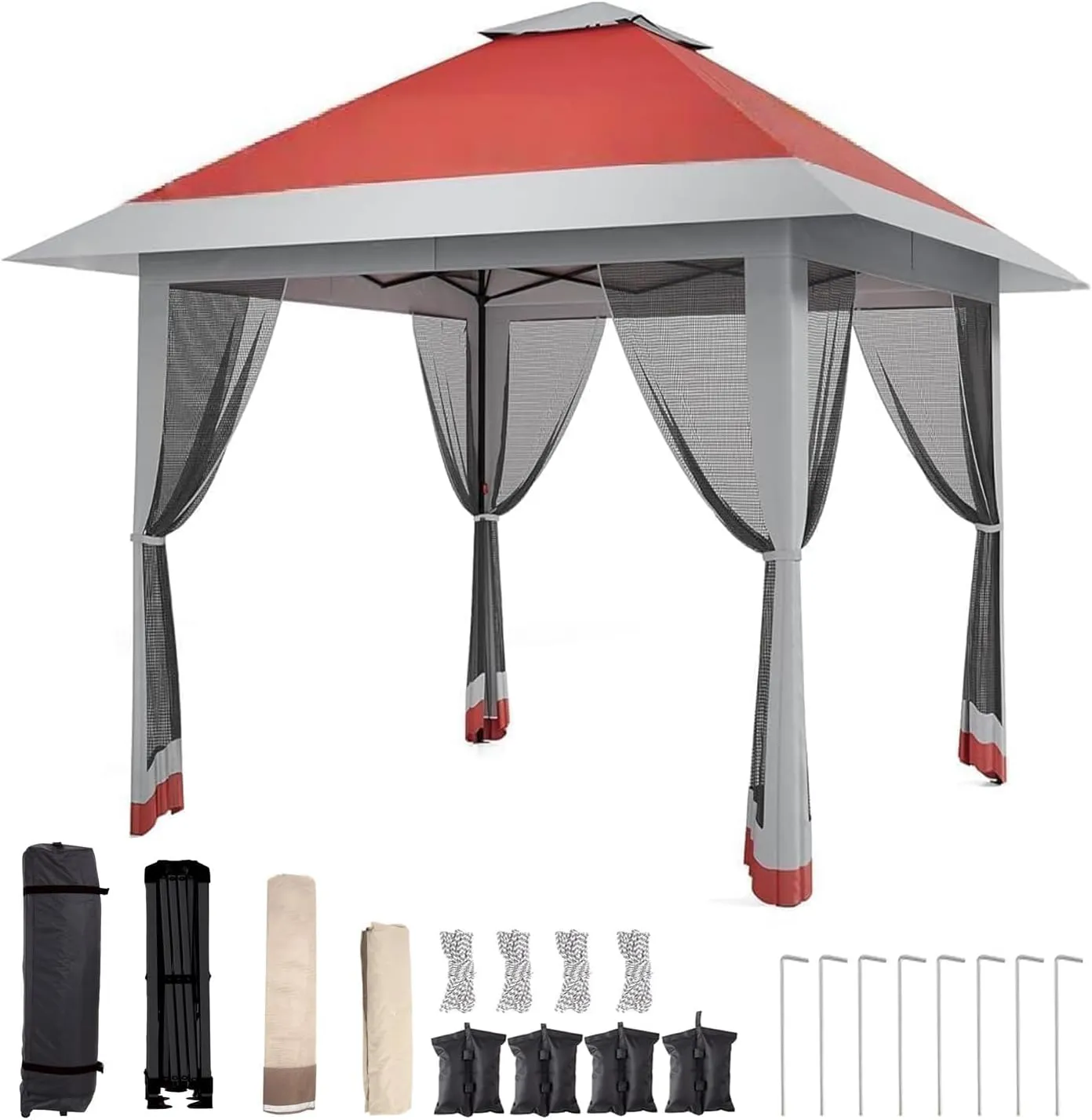 13x13FT Pop-Up Gazebo, Instant Canopy Gazebo with Mosquito Net & Double Roof, Adjustable Height Canopy Tent,with Waterproof and Ultraviolet Double Roof for Backyard, Garden, Lawn and Deck