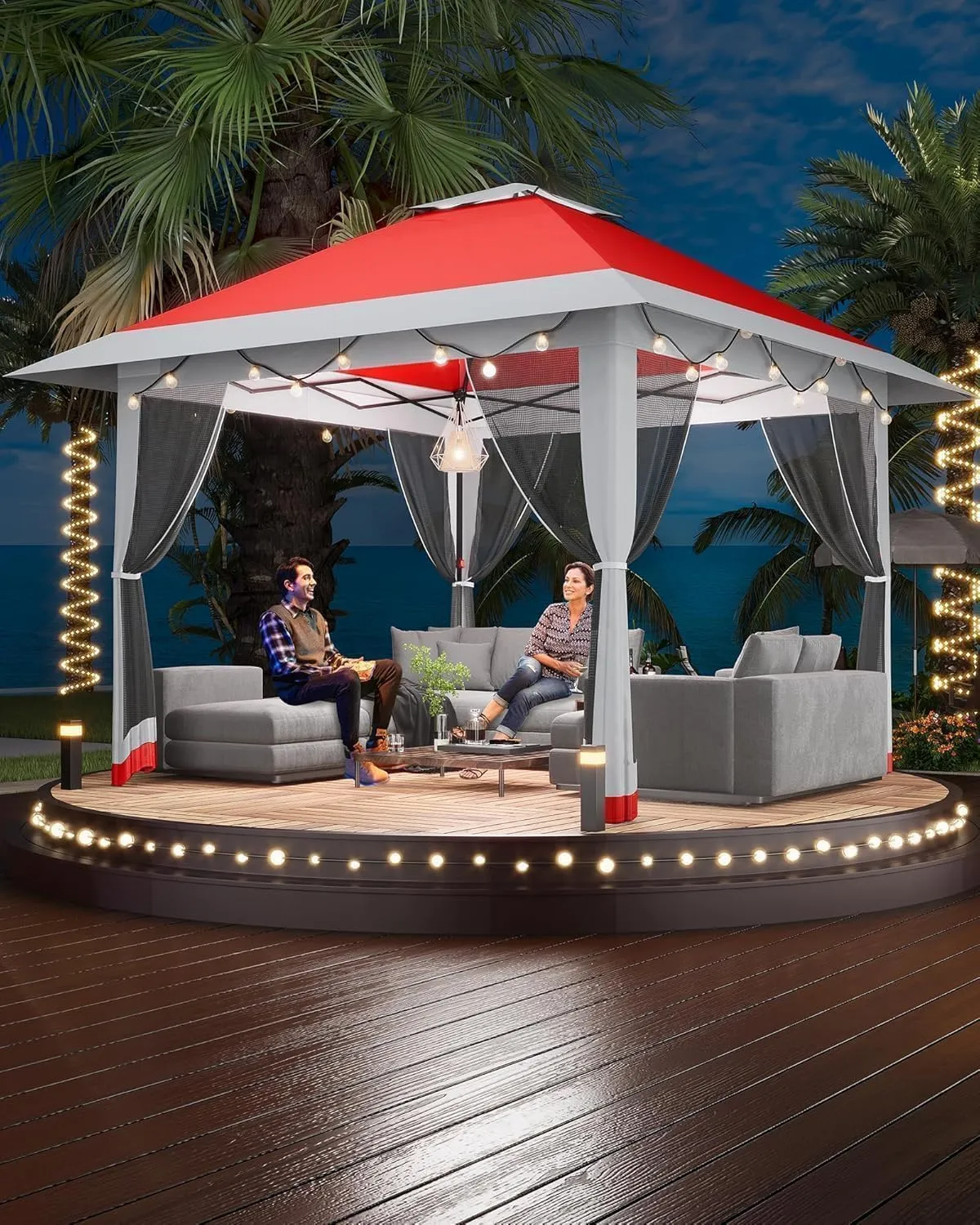 13x13FT Pop-Up Gazebo, Instant Canopy Gazebo with Mosquito Net & Double Roof, Adjustable Height Canopy Tent,with Waterproof and Ultraviolet Double Roof for Backyard, Garden, Lawn and Deck