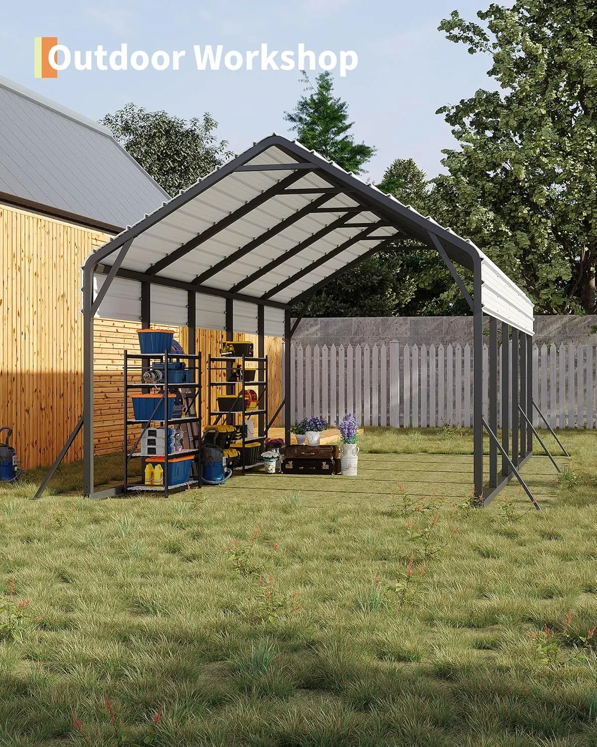 13'x26'x11' Oversized Metal Carport, Steel Heavy Duty Carport for All-Weather, Permanent Shelter for Full-Size Pickup Trucks, Boats, and Tractors, N.W. 780 Lbs