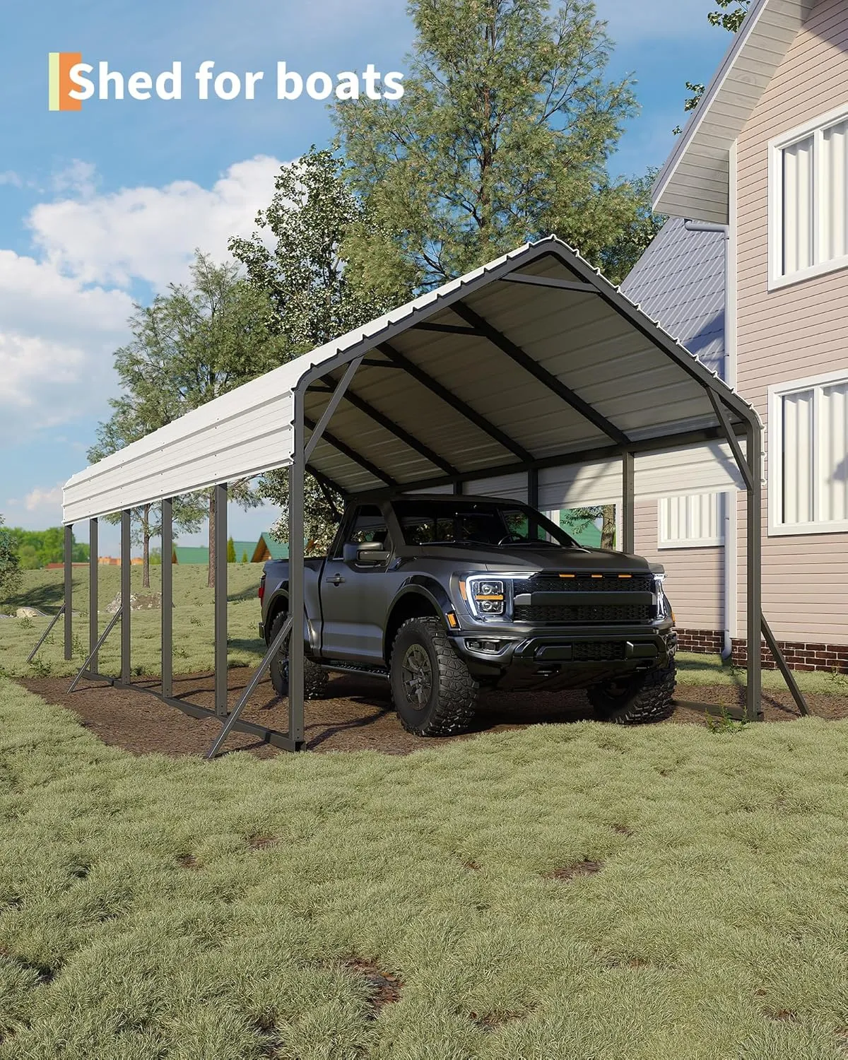 13'x26'x11' Oversized Metal Carport, Steel Heavy Duty Carport for All-Weather, Permanent Shelter for Full-Size Pickup Trucks, Boats, and Tractors, N.W. 780 Lbs