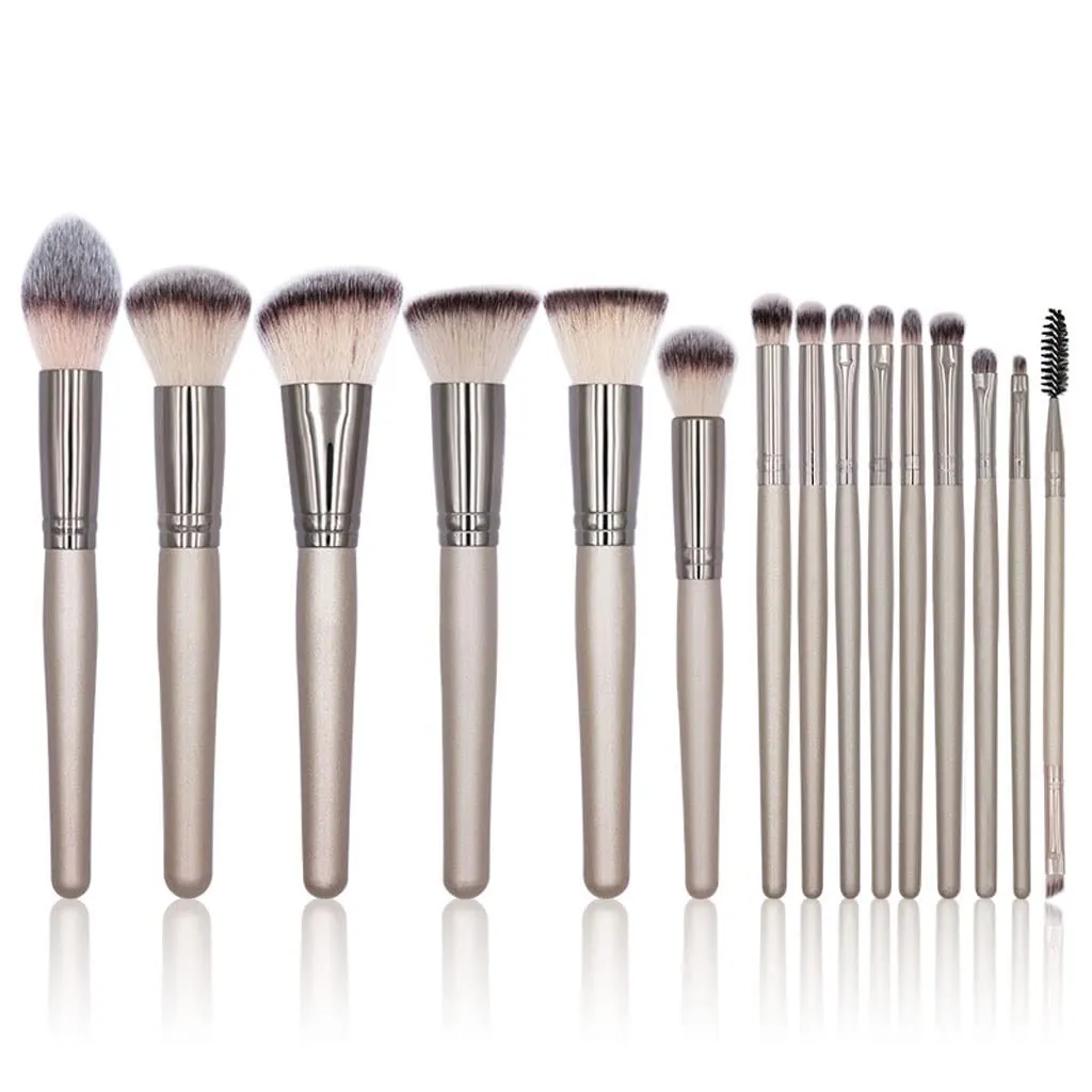 15 Makeup Brush Set Full Set Of Loose Powder Brush Flat Foundation Brush Eye Shadow Set Brush Beauty Tools(1,D)