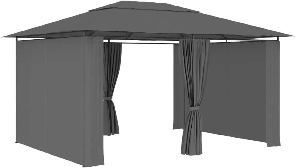 157.4"x118.1" Outdoor Gazebo with Curtains Anthracite Heavy Duty Canopy Tent Vented Roof Water-Resistant Polyester for Backyard Patio Camping Parties