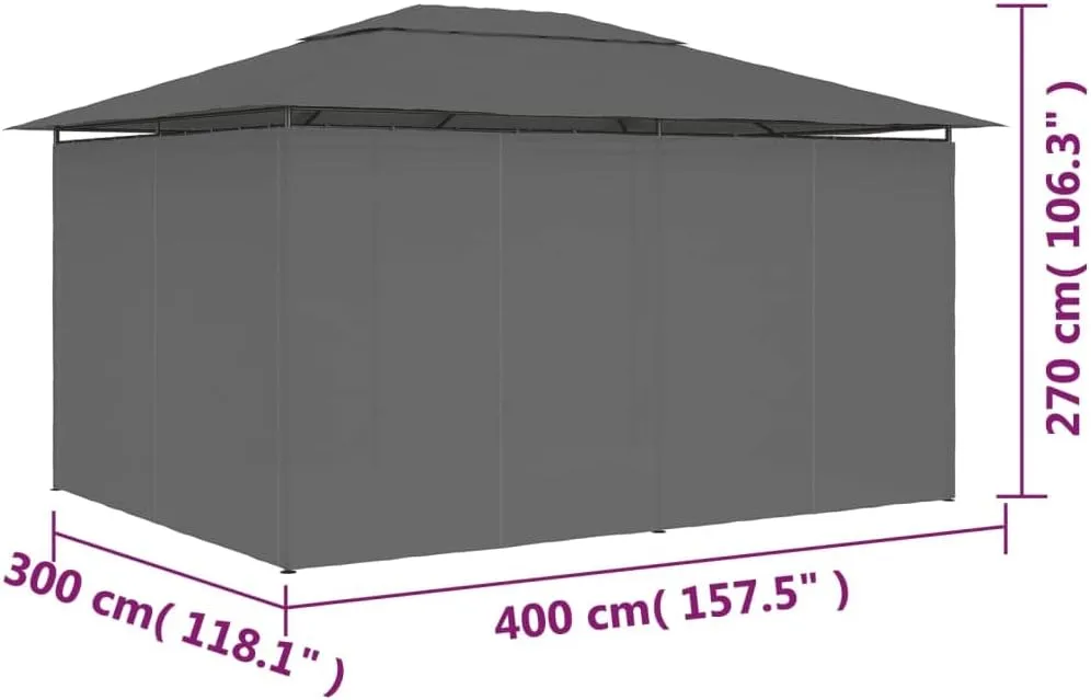 157.4"x118.1" Outdoor Gazebo with Curtains Anthracite Heavy Duty Canopy Tent Vented Roof Water-Resistant Polyester for Backyard Patio Camping Parties