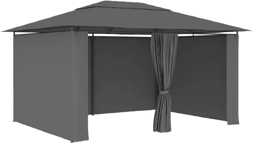 157.4"x118.1" Outdoor Gazebo with Curtains Anthracite Heavy Duty Canopy Tent Vented Roof Water-Resistant Polyester for Backyard Patio Camping Parties