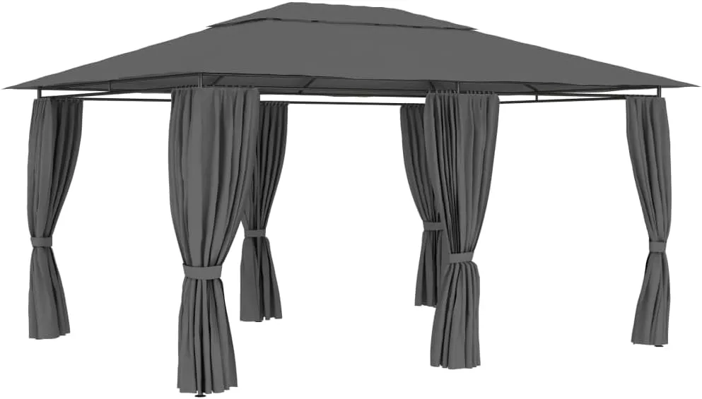 157.4"x118.1" Outdoor Gazebo with Curtains Anthracite Heavy Duty Canopy Tent Vented Roof Water-Resistant Polyester for Backyard Patio Camping Parties