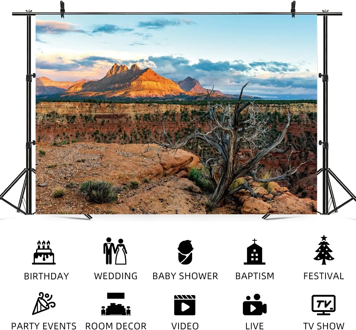 15x8ft Desert Backdrop Red Rock Sunlit Mountain Range Photography Background for Portrait Photo Studio Supplies Wilderness Landscape Wedding Decorations Adventure Theme Birthday Banner