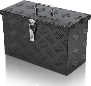 16 Inch Truck Tool Box, Aluminum 16"X7.5"X10" Small Truck Storage Box with Top Handle, Heavy Duty Lockable Toolbox for Pickup,Truck Bed, RV, Trailer, Car, 5 Bar Tread Pattern, Black