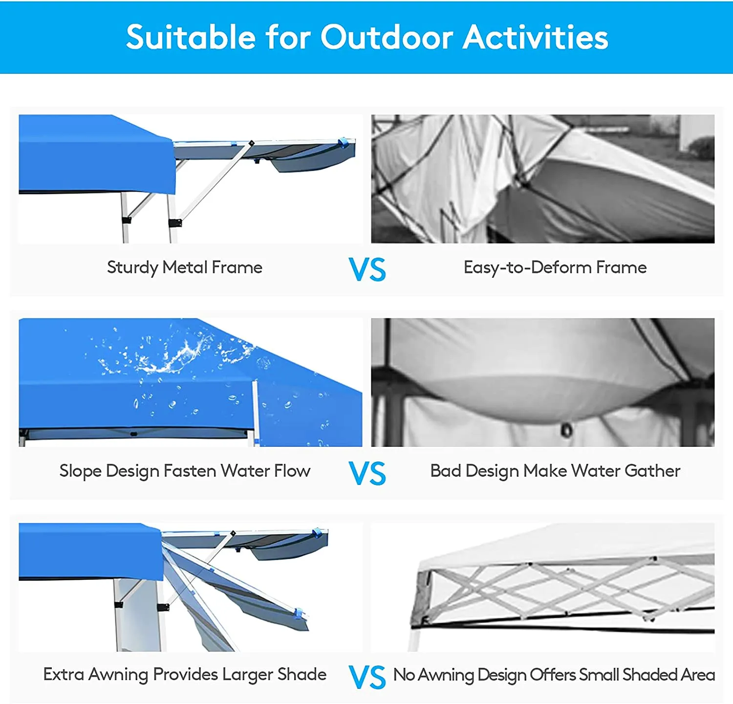 17 ft. x 10 ft. Blue Pop-Up Canopy with Adjustable Instant Sun Shelter and Carrying Bag