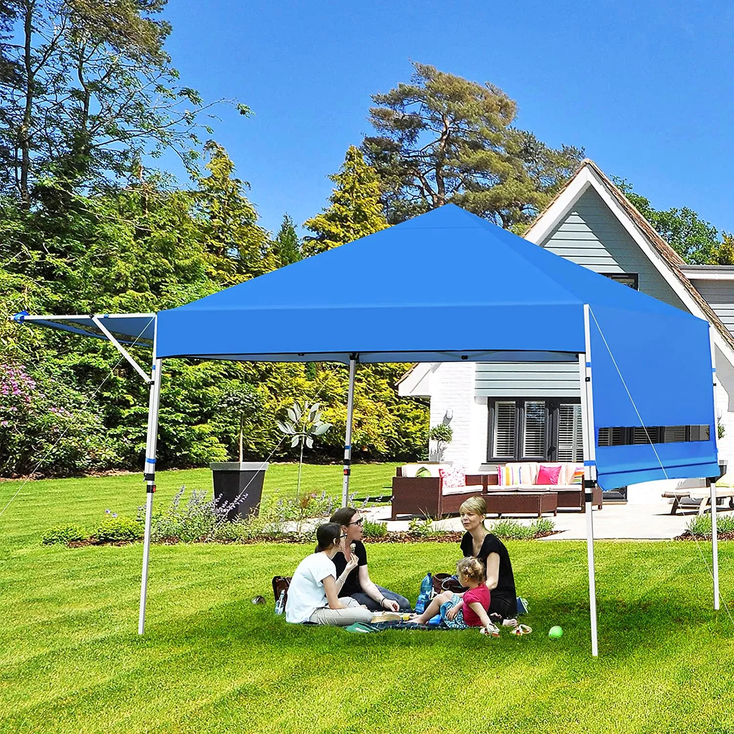 17 ft. x 10 ft. Blue Pop-Up Canopy with Adjustable Instant Sun Shelter and Carrying Bag