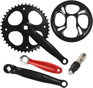 170mm Square Taper Crankset Hollow Integrated 42T Single Speed Chainring Bicycle Crankset Replacement for Bicycle Crank Arm Set with Tool