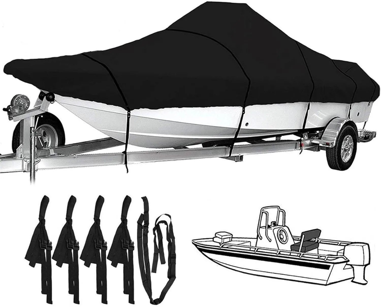 17ft-25ft Heavy-Duty V-Hull Center Console Boat Cover 600D Waterproof Trailerable V-Hull Boat Shelter Canopy Dust-Proof Anti-UV(23-25ft)