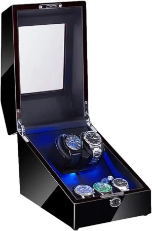 2 3 Automatic Watch Winder with LED Illumination Watch Winder Box Piano Paint Exterior Soft Flexible Watch Pillow Dual Power Supply Accessories，Black
