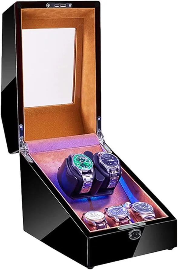 2 3 Automatic Watch Winder with LED Illumination Watch Winder Box Piano Paint Exterior Soft Flexible Watch Pillow Dual Power Supply Watch Winder Display Watch Box Watch Storage Gift