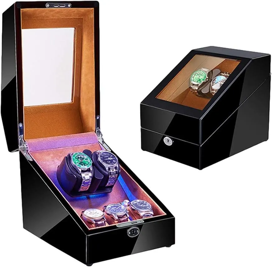 2 3 Automatic Watch Winder with LED Illumination Watch Winder Box Piano Paint Exterior Soft Flexible Watch Pillow Dual Power Supply Watch Winder Display Watch Box Watch Storage Gift