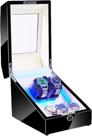 2 3 Automatic Watch Winder with LED Illumination Watch Winder Box Piano Paint Exterior Soft Flexible Watch Pillow Dual Power Supply Watch Winder Watch Box Best Gift