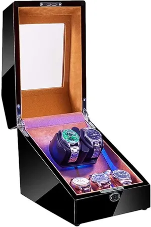 2 3 Automatic Watch Winder with LED Illumination Watch Winder Box Piano Paint Exterior Soft Flexible Watch Pillow Dual Power Supply