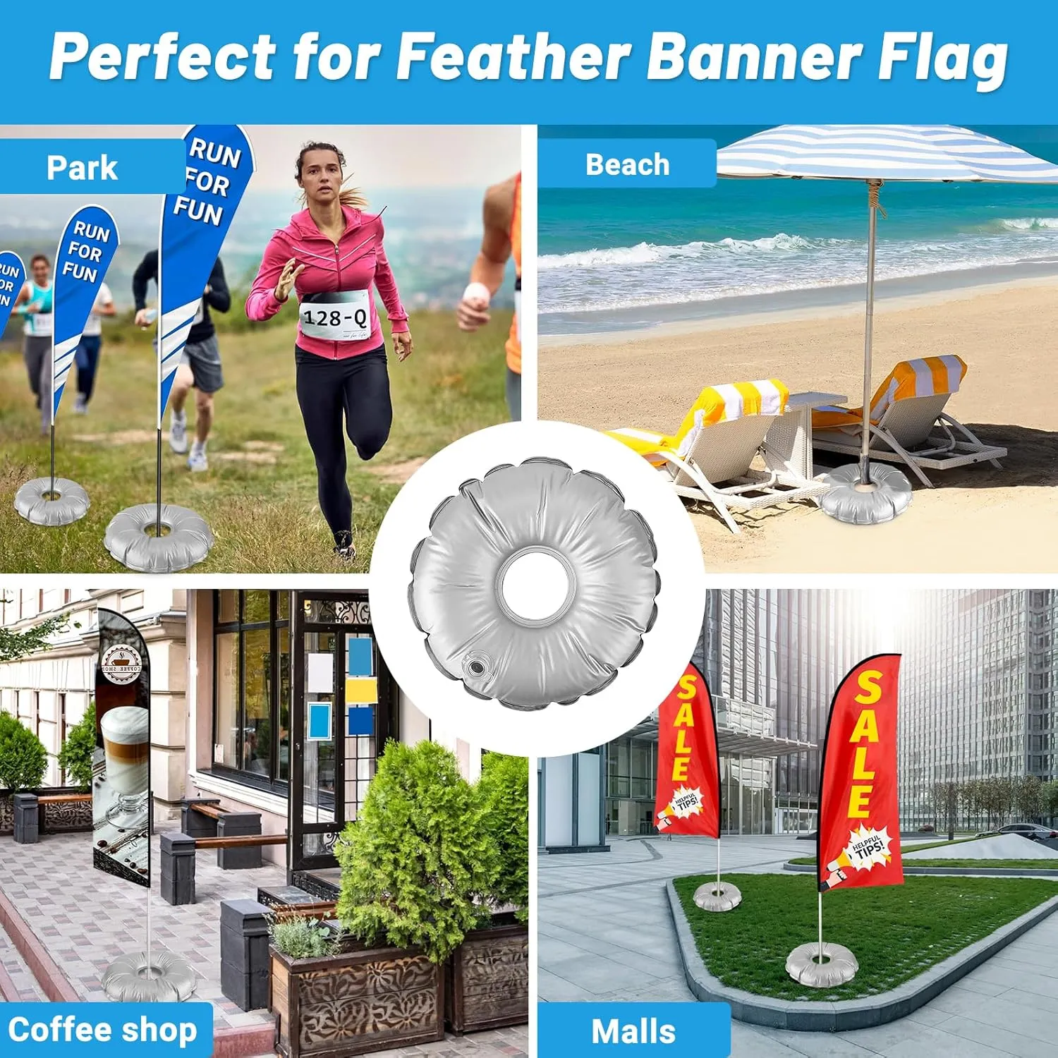 2 Pack 20.47in Water Bag for Feather Flag Base Collapsible Flagpole Base, Round Weight Bag for Feather Flag Pole Base