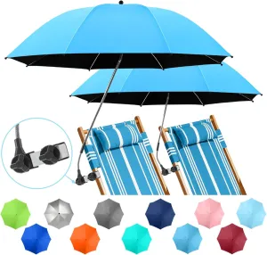 2 PACK Beach Umbrella with Clamp, 360 ° Adjustable Umbrellas for Chair, UPF50  Umbrella for Beach Chair, Patio Chair, Wheelchair, Camping Chair, Golf Carts (Chair Not Included)