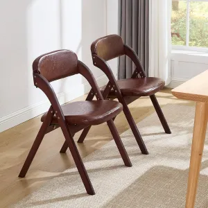 2-Pack Folding Chairs with Cushion, Leather Padded Foldable Dining Chairs, Portable Walnut Wooden Folding Chairs for Dining Rooms, Wedding Parties, Offices Indoor Outdoor Brown
