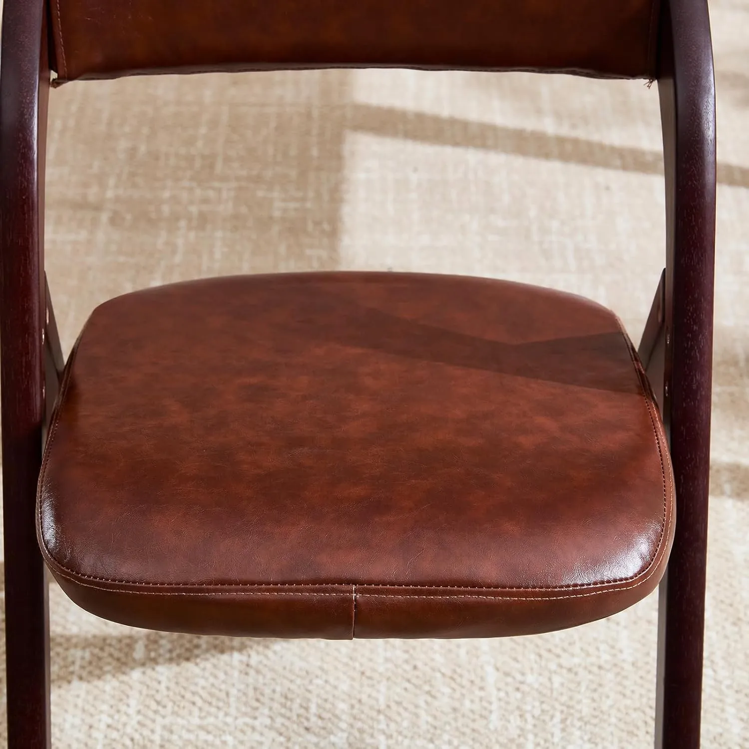 2-Pack Folding Chairs with Cushion, Leather Padded Foldable Dining Chairs, Portable Walnut Wooden Folding Chairs for Dining Rooms, Wedding Parties, Offices Indoor Outdoor Brown