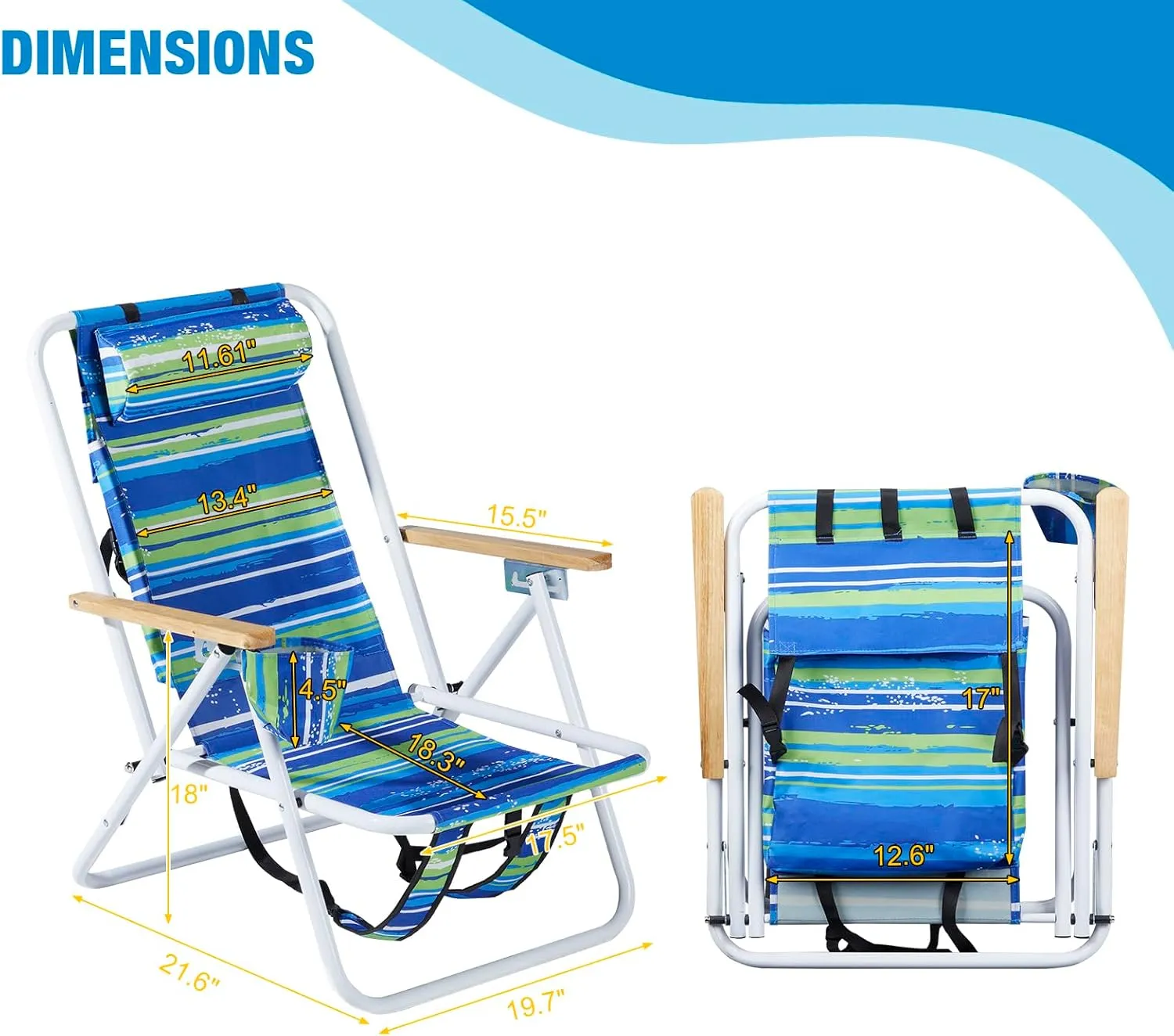 2 Pack Outdoor Beach Portable Lawn Chair,Portable Lightweight Folding Chair for Adults,Folding Beach Chair,Portable Backpack Foldable Camping Chair,with Cup Holder,for Patio Pool Yard Garden (Blue)