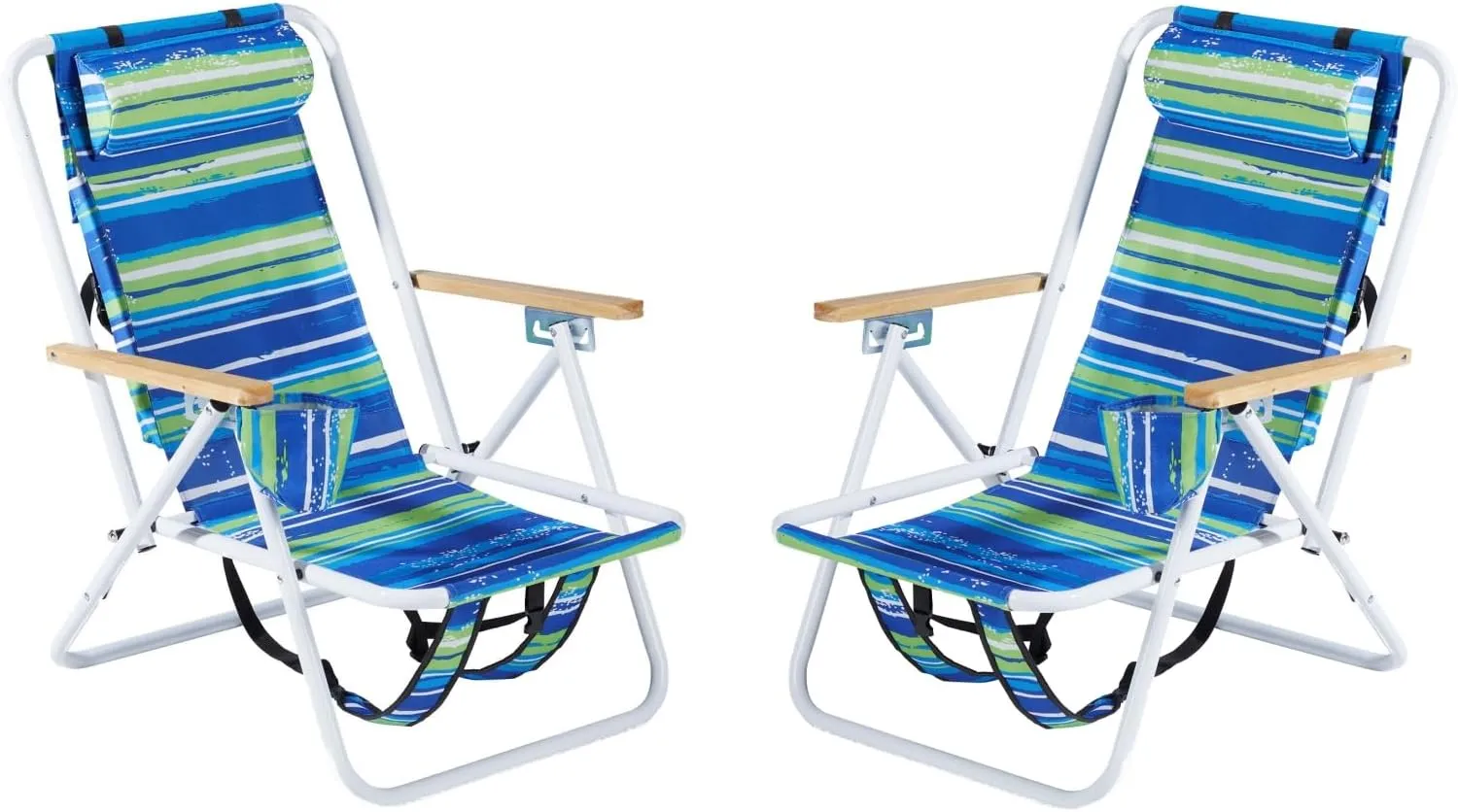 2 Pack Outdoor Beach Portable Lawn Chair,Portable Lightweight Folding Chair for Adults,Folding Beach Chair,Portable Backpack Foldable Camping Chair,with Cup Holder,for Patio Pool Yard Garden (Blue)
