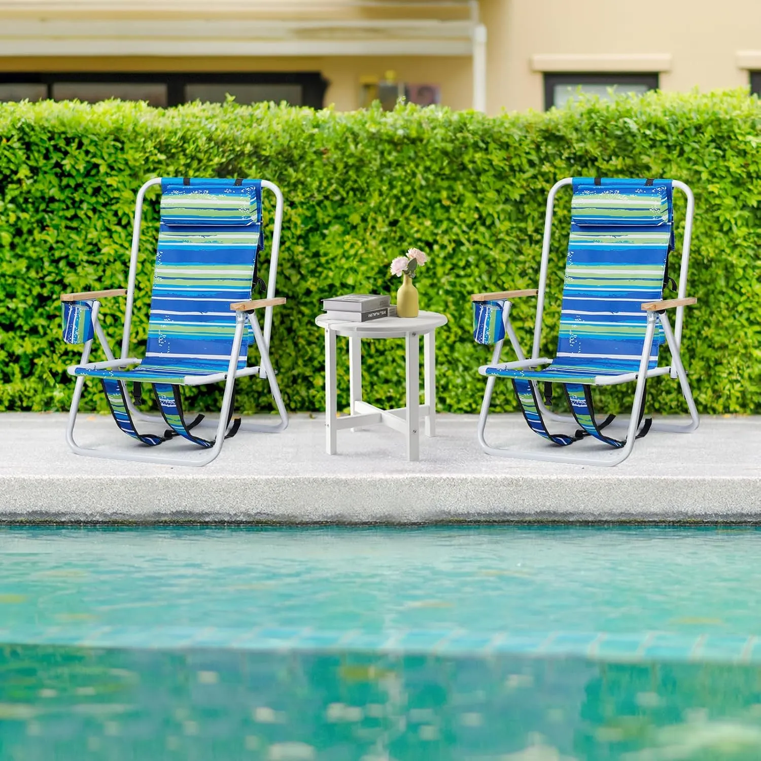 2 Pack Outdoor Beach Portable Lawn Chair,Portable Lightweight Folding Chair for Adults,Folding Beach Chair,Portable Backpack Foldable Camping Chair,with Cup Holder,for Patio Pool Yard Garden (Blue)