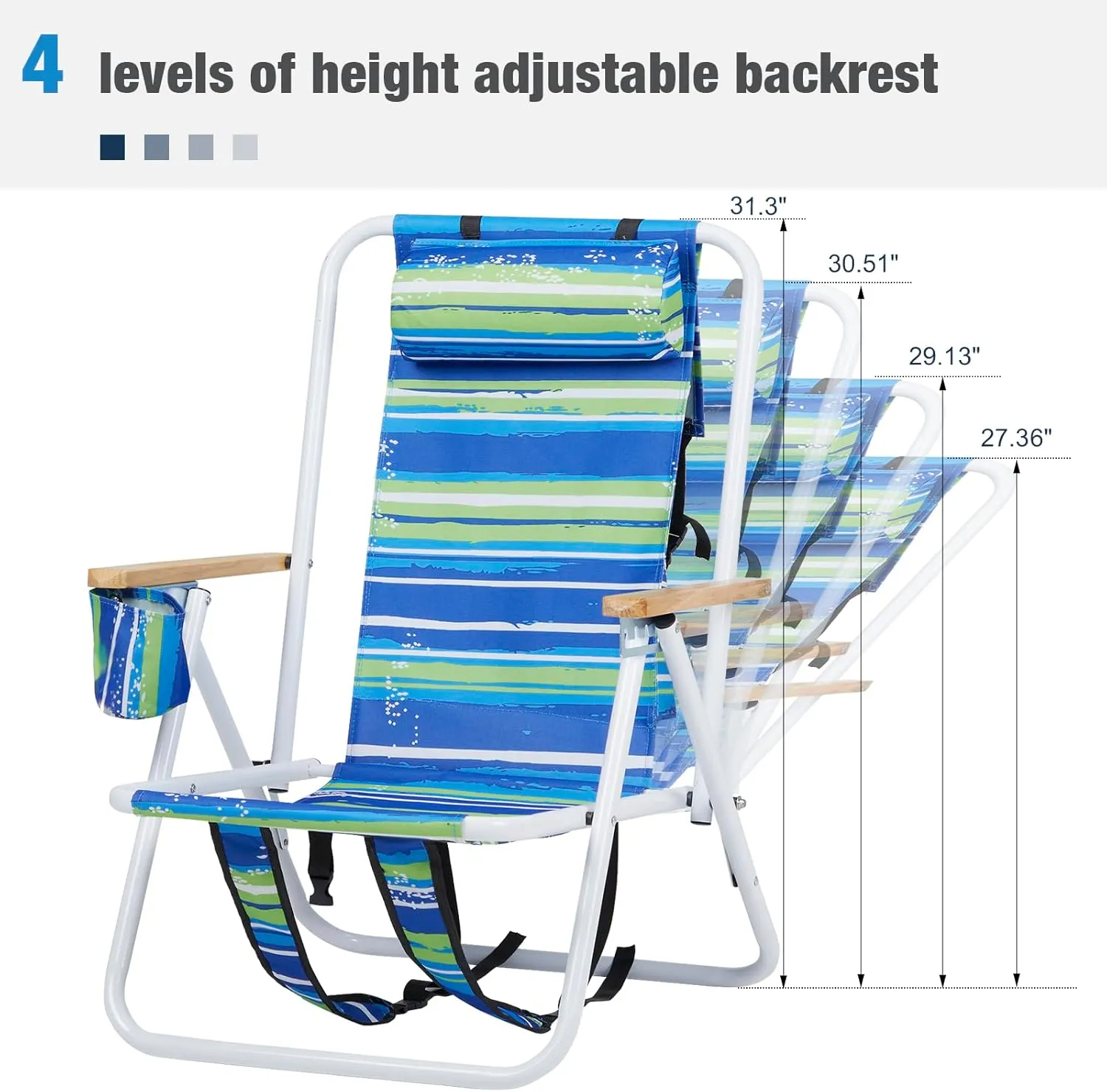2 Pack Outdoor Beach Portable Lawn Chair,Portable Lightweight Folding Chair for Adults,Folding Beach Chair,Portable Backpack Foldable Camping Chair,with Cup Holder,for Patio Pool Yard Garden (Blue)