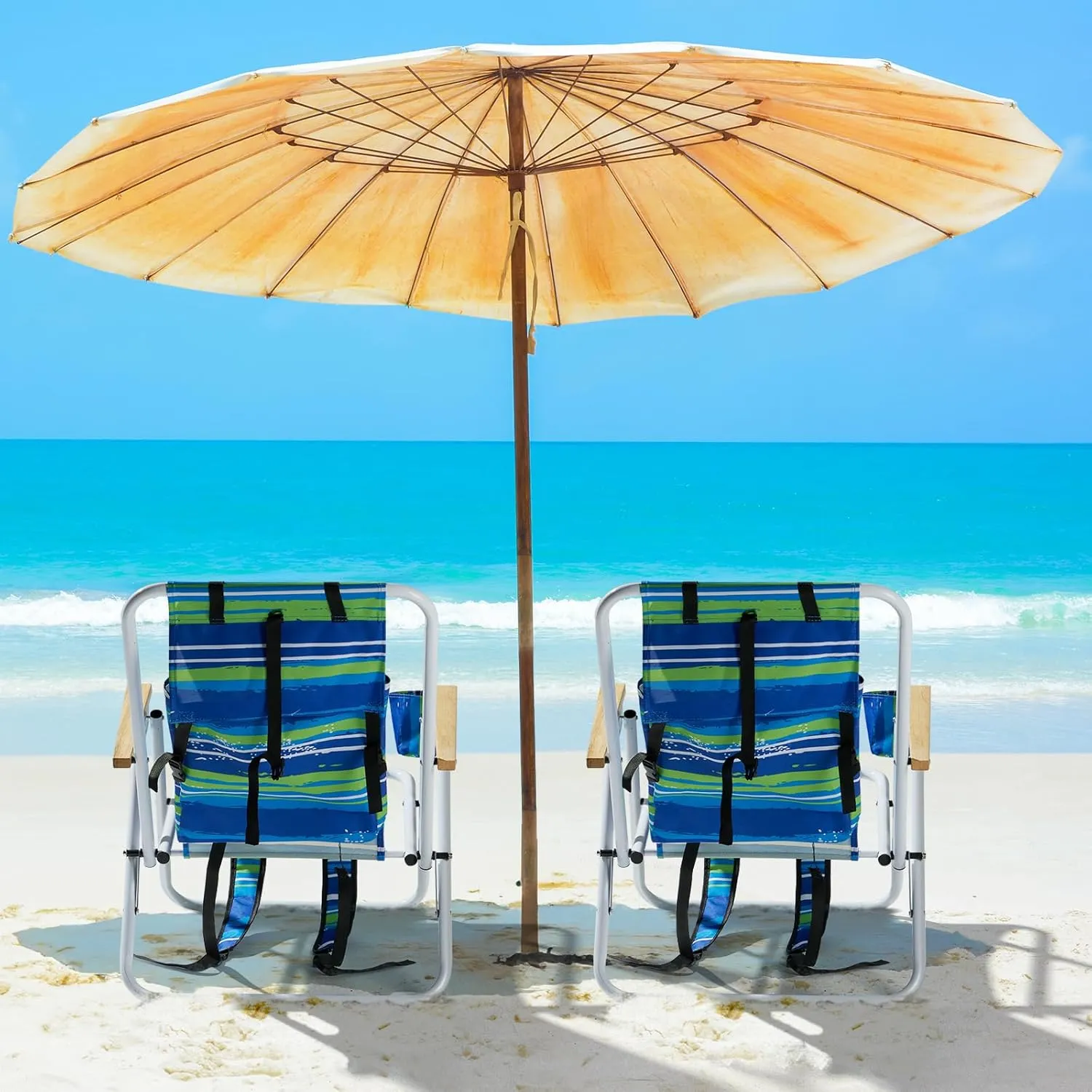 2 Pack Outdoor Beach Portable Lawn Chair,Portable Lightweight Folding Chair for Adults,Folding Beach Chair,Portable Backpack Foldable Camping Chair,with Cup Holder,for Patio Pool Yard Garden (Blue)