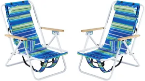 2 Pack Outdoor Beach Portable Lawn Chair,Portable Lightweight Folding Chair for Adults,Folding Beach Chair,Portable Backpack Foldable Camping Chair,with Cup Holder,for Patio Pool Yard Garden (Blue)