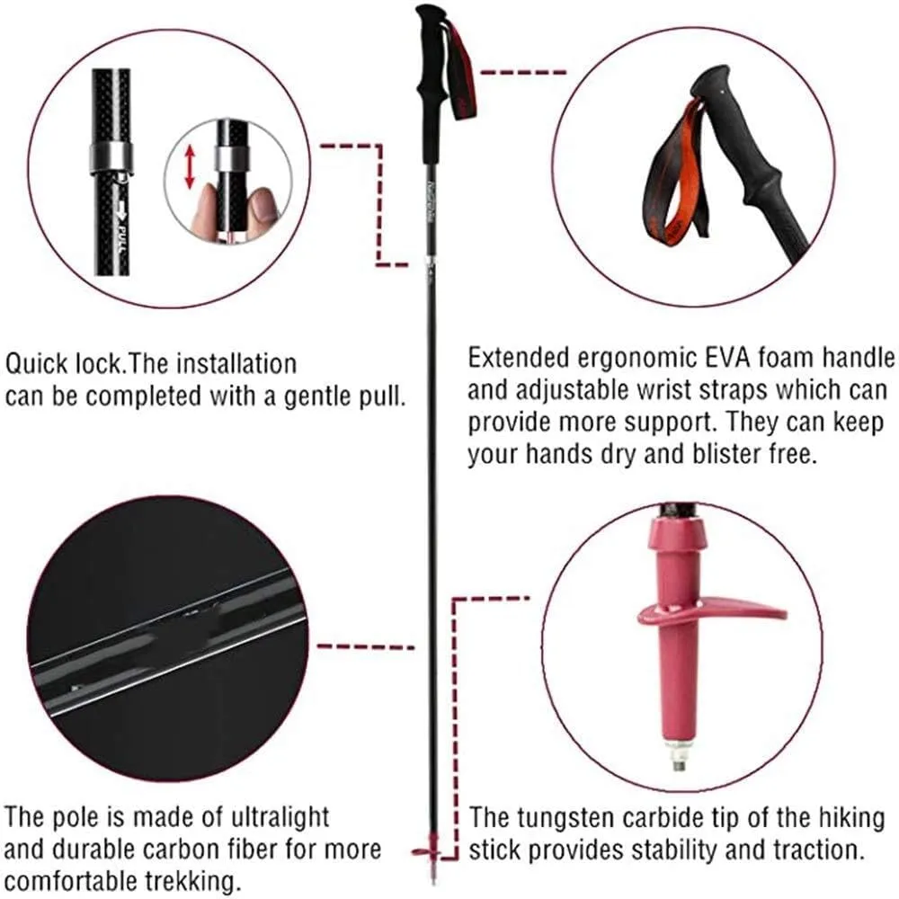 2-Pack Ultralight Carbon Fiber Collapsible Trekking Poles – Adjustable Quick Lock Hiking & Walking Sticks for Men & Women