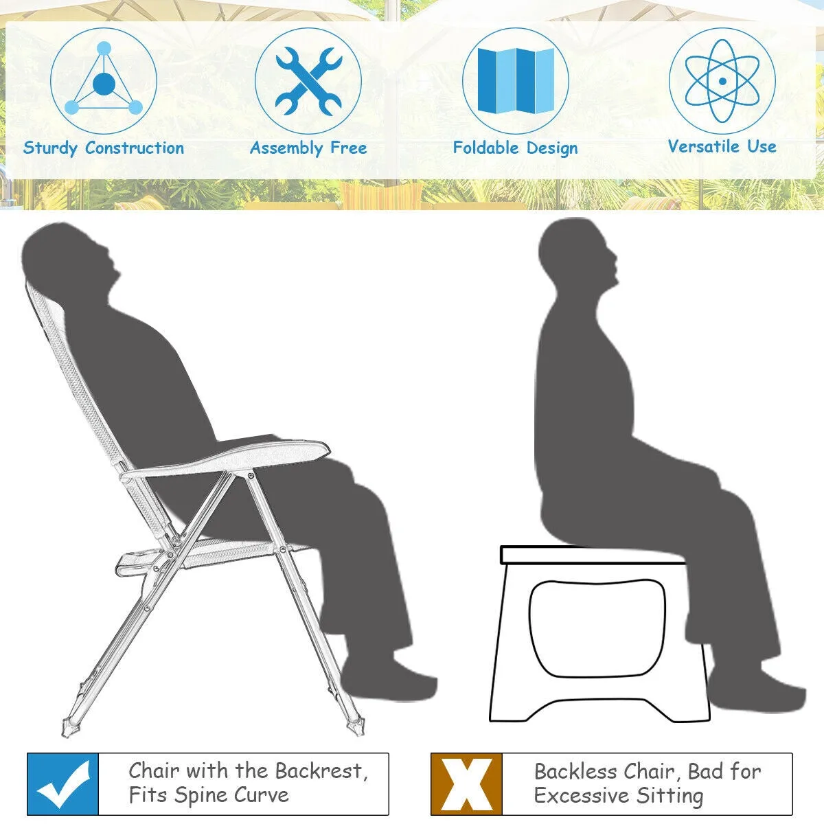 2 Pcs Folding Patio Chairs with Adjustable Backrest