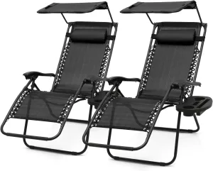 2 pcs Zero Gravity Chairs Lounge Chairs with Adjustable Sunshade Canopy, Cup Holder Tray & Foldable Design for Patio, Beach & Camping, CAAP-BCC-B2P-BK