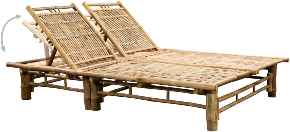 2-Person Sun Lounger with Cushions Bamboopatio Chairs Tanning Chair Camping Chairs Outdoor Lounge chairsSuitable for Gardens, courtyards