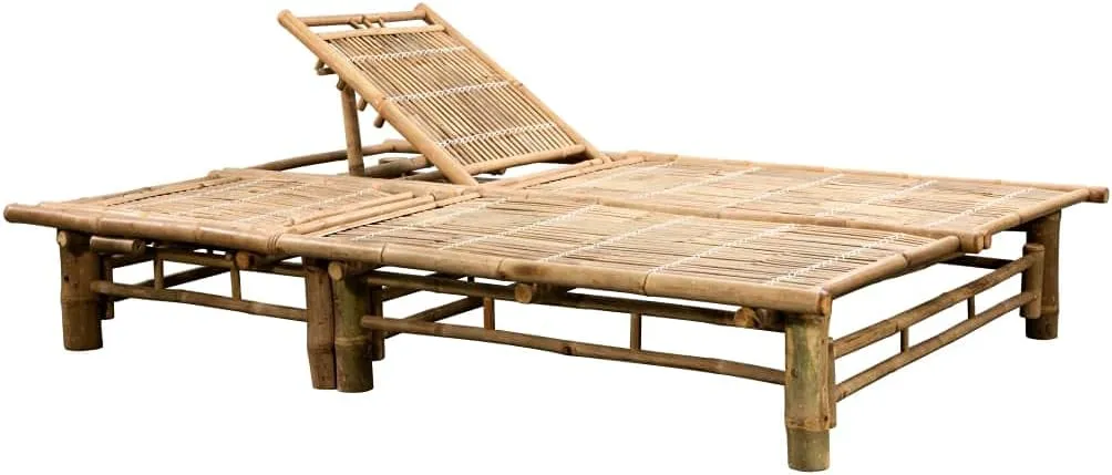 2-Person Sun Lounger with Cushions Bambootanning Chair Camping Chairs Patio Chairs Recliner chairSuitable for Gardens, courtyards