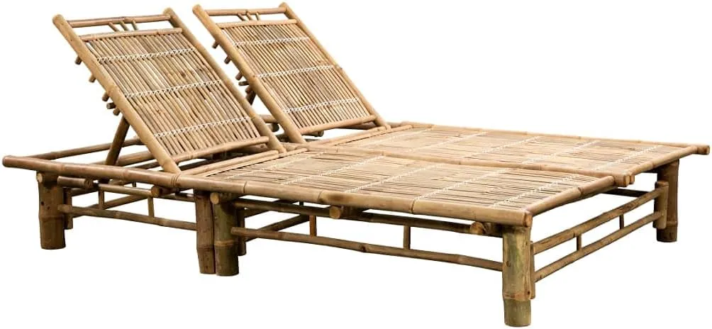 2-Person Sun Lounger with Cushions Bambootanning Chair Camping Chairs Patio Chairs Recliner chairSuitable for Gardens, courtyards