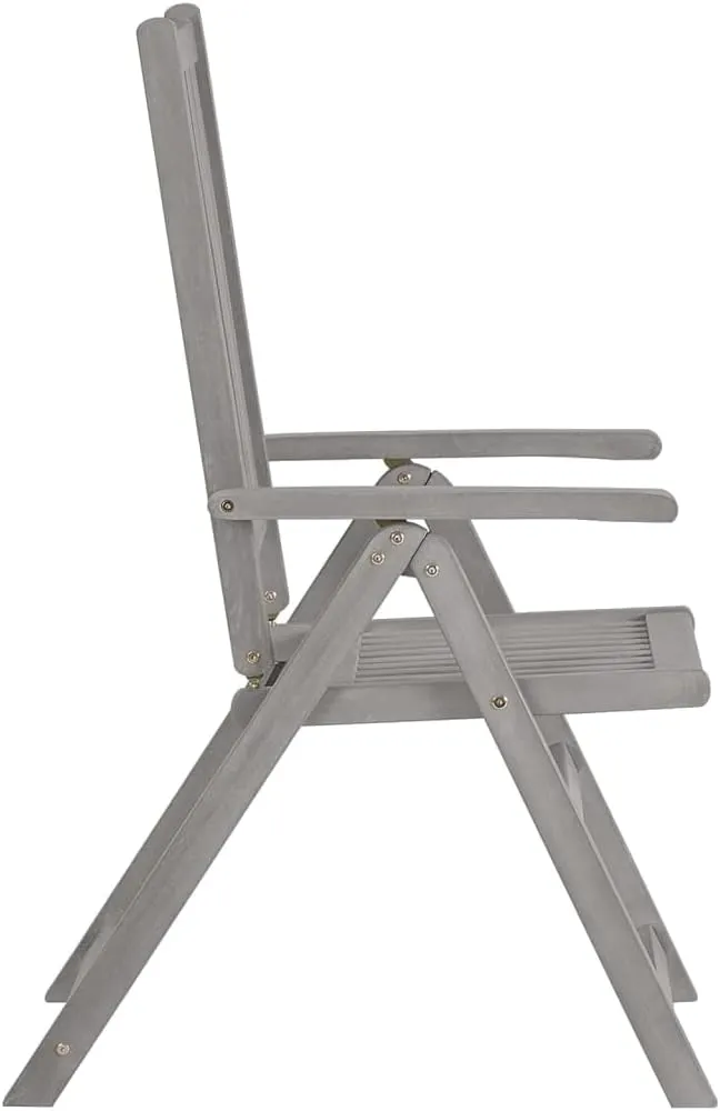 2-Piece Gray Solid Acacia Wood Folding Patio Chairs, Reclining Outdoor Lounge Chairs with 5 Adjustable Positions, Weather-Resistant for Backyard, Poolside, Camping