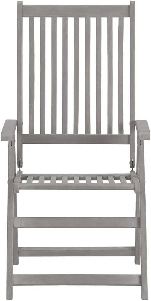 2-Piece Gray Solid Acacia Wood Folding Patio Chairs, Reclining Outdoor Lounge Chairs with 5 Adjustable Positions, Weather-Resistant for Backyard, Poolside, Camping