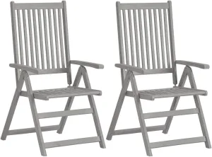 2-Piece Gray Solid Acacia Wood Folding Patio Chairs, Reclining Outdoor Lounge Chairs with 5 Adjustable Positions, Weather-Resistant for Backyard, Poolside, Camping