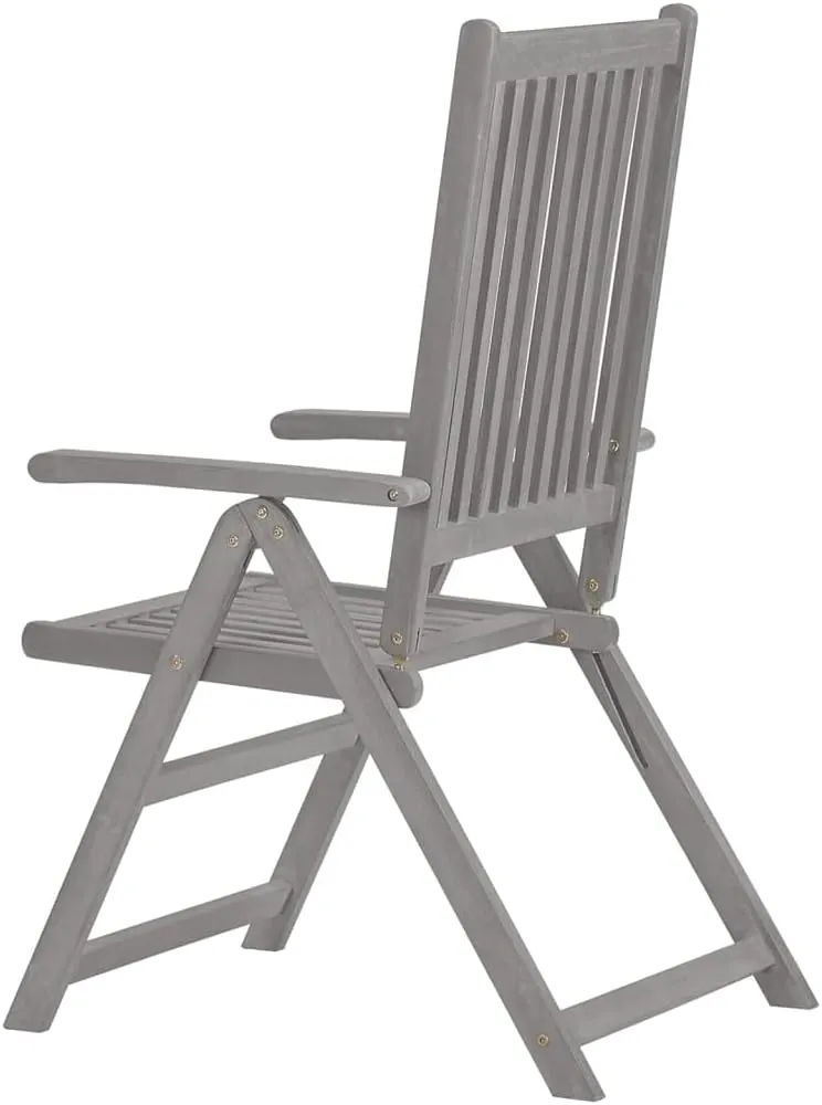 2-Piece Gray Solid Acacia Wood Folding Patio Chairs, Reclining Outdoor Lounge Chairs with 5 Adjustable Positions, Weather-Resistant for Backyard, Poolside, Camping