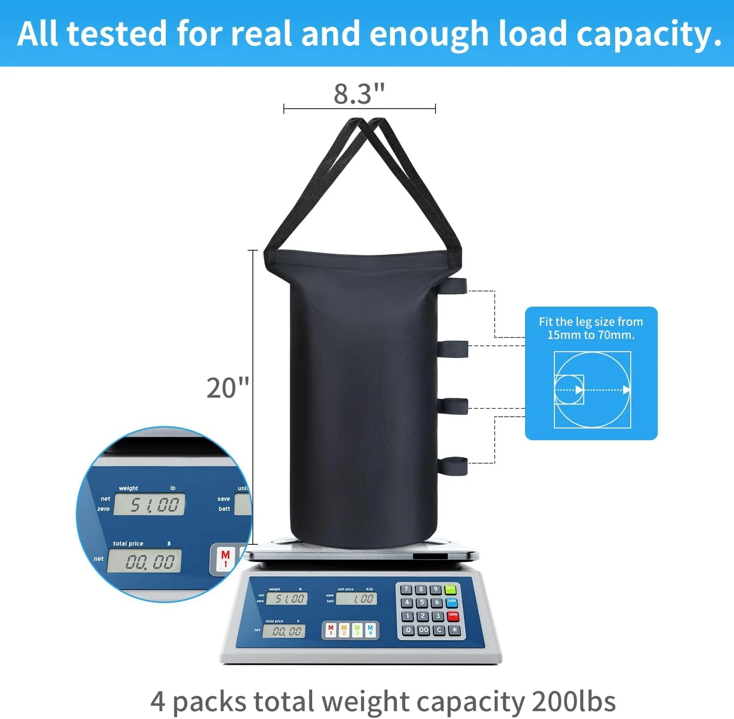 200 lbs Canopy Tent Weights Sand Bags Set of 4, Heavy Duty 1680D Canopy Weights Sandbags for Instant Outdoor Canopy, Pop Up Sun Shelter, Gazebos, Sunshade (200 lbs)