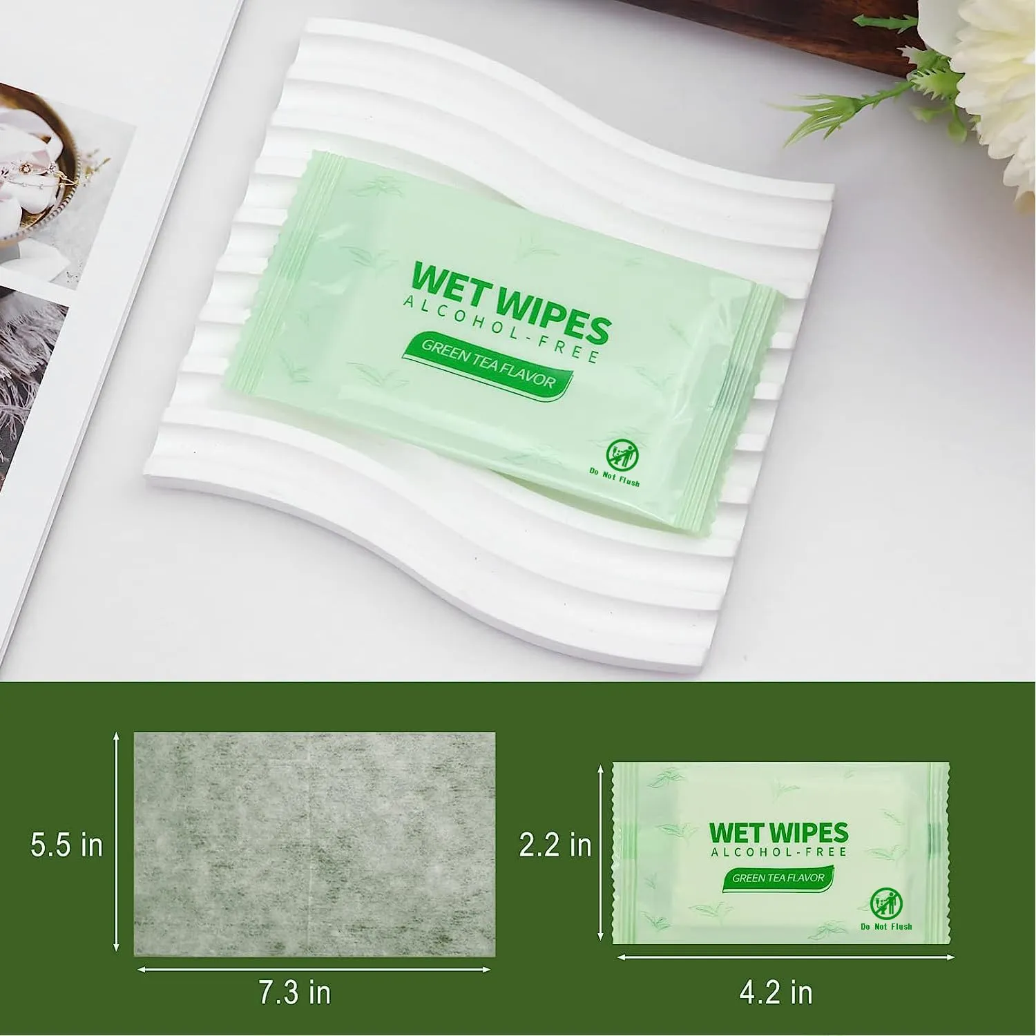 200 pcs Tea Wet Wipes Individually Wrapped, Disposable Skin Cleansing Wipes, Individual Wrapped, Safe, Convenient, Lightweight, Aloe Vera for Butt, Hands, Face Cleaning, Ideal for Daily Use