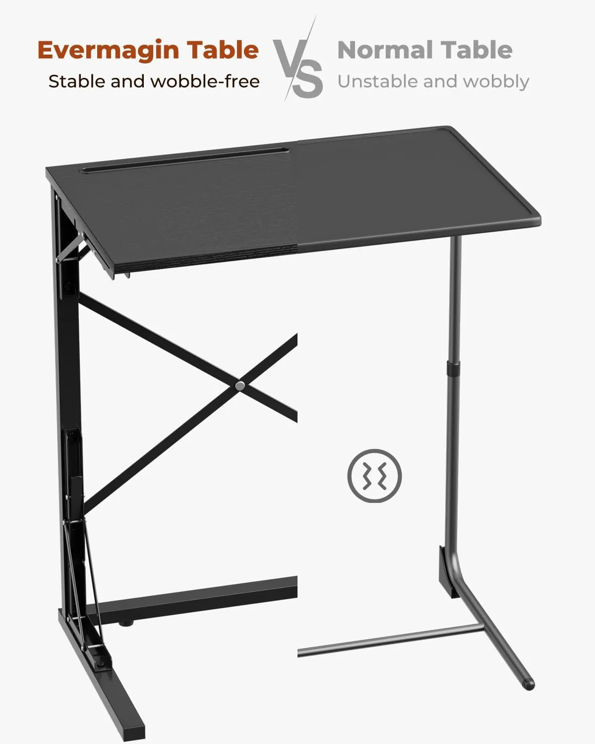 21''Wx28''H Folding TV Tray, Small Foldable C-Shaped End Table for Eating with Tablet and Phone Slots, Slide Under Couch Side Table for Recliner, Living Room, Bedroom, Black