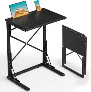 21''Wx28''H Folding TV Tray, Small Foldable C-Shaped End Table for Eating with Tablet and Phone Slots, Slide Under Couch Side Table for Recliner, Living Room, Bedroom, Black