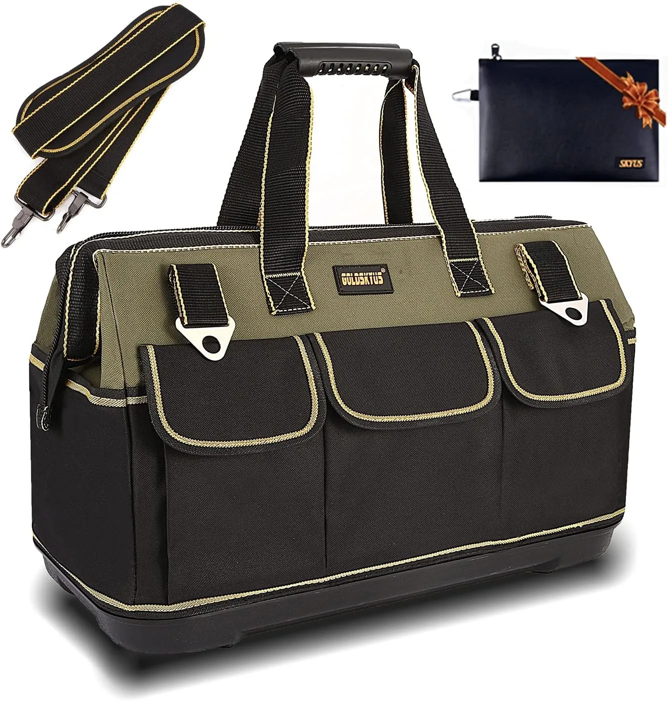 22 Inch Wide Mouth Tool Bag With Water Proof Molded Base Tool Storage Bag Multi-Functional Large Capacity Wearproof, Waterproof Tool Tote Bag (Green 22 Inch)