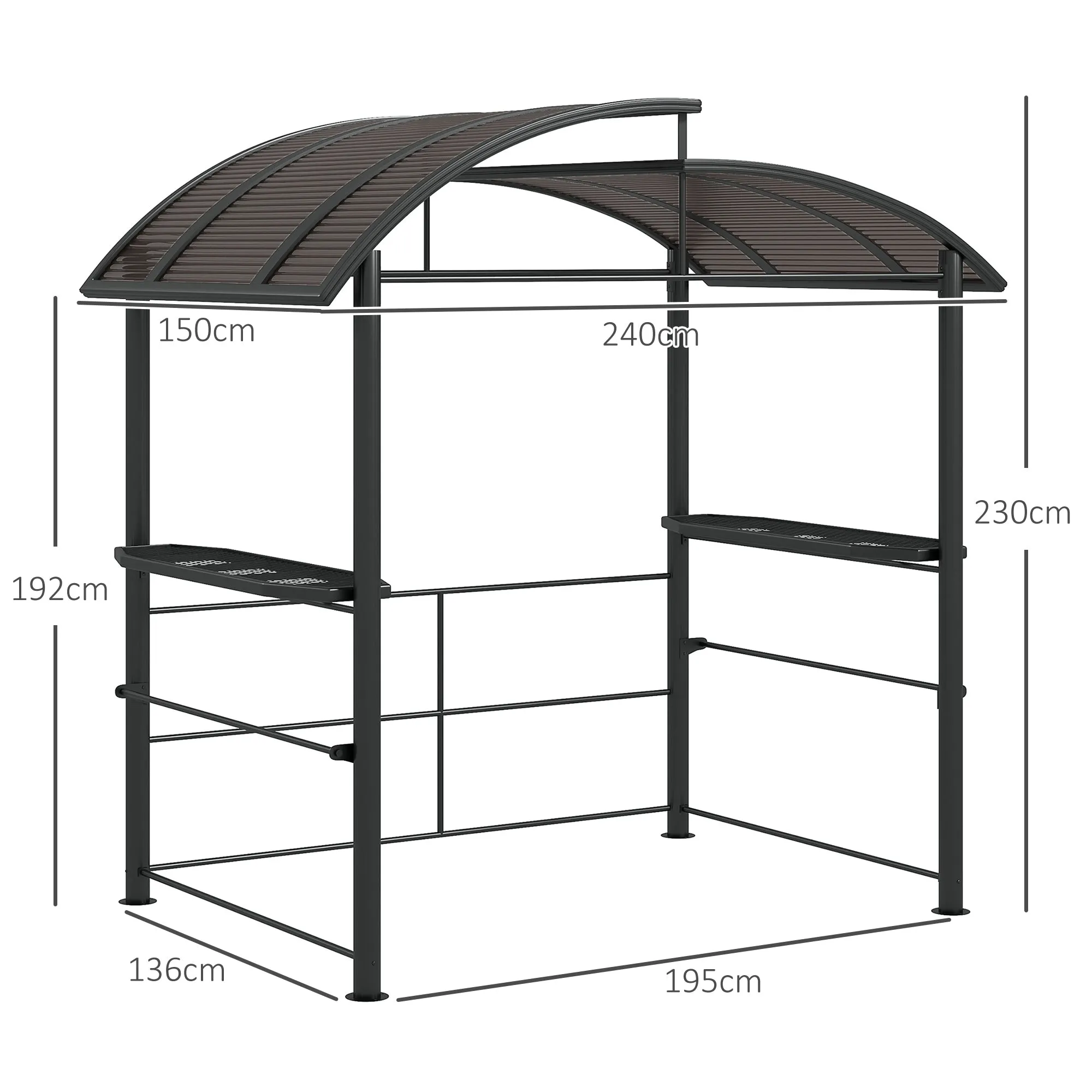 2.4 x 1.5m Grill Gazebo Outdoor BBQ Gazebo Canopy with Side Shelves Hanging Poles Great Ventilation PC Board