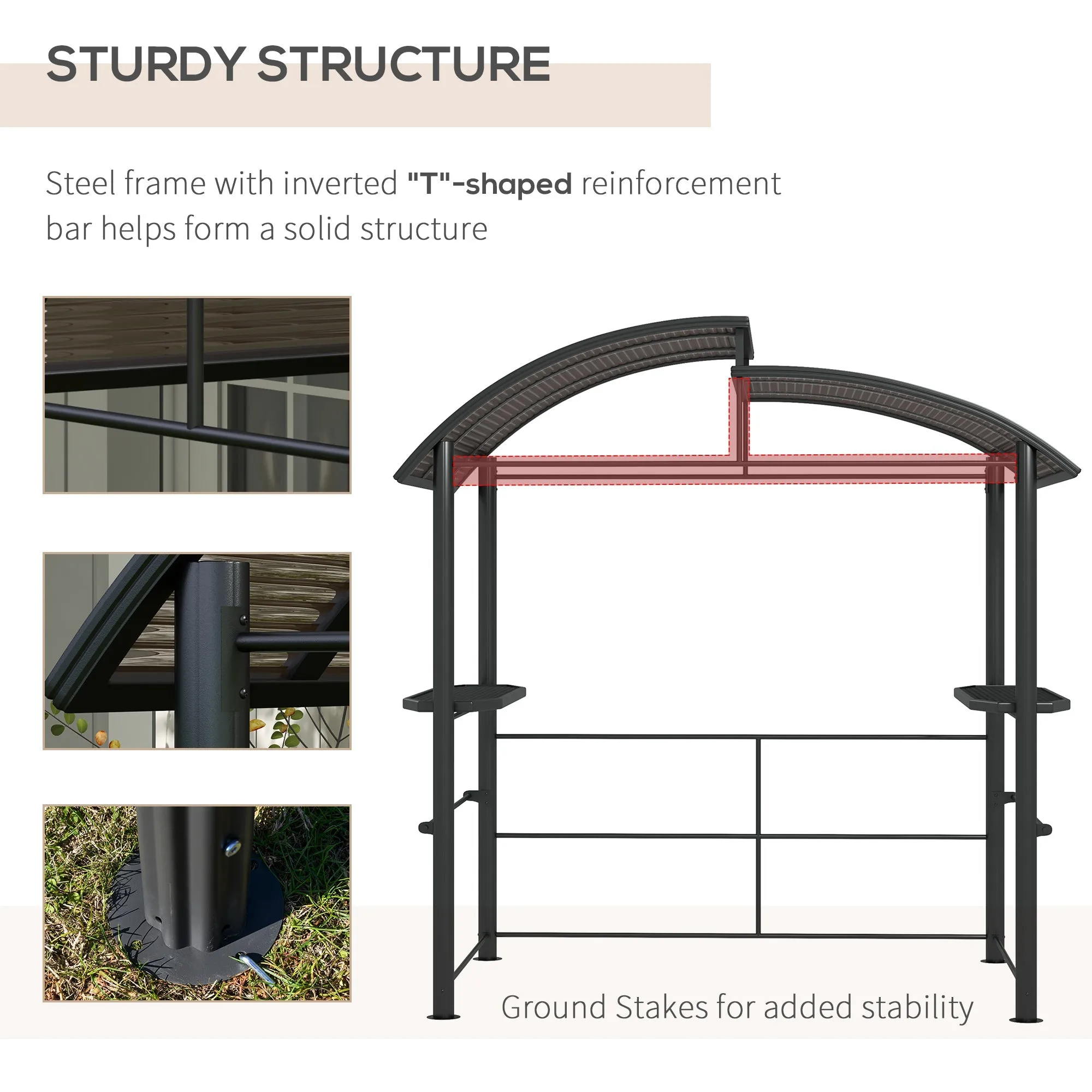 2.4 x 1.5m Grill Gazebo Outdoor BBQ Gazebo Canopy with Side Shelves Hanging Poles Great Ventilation PC Board