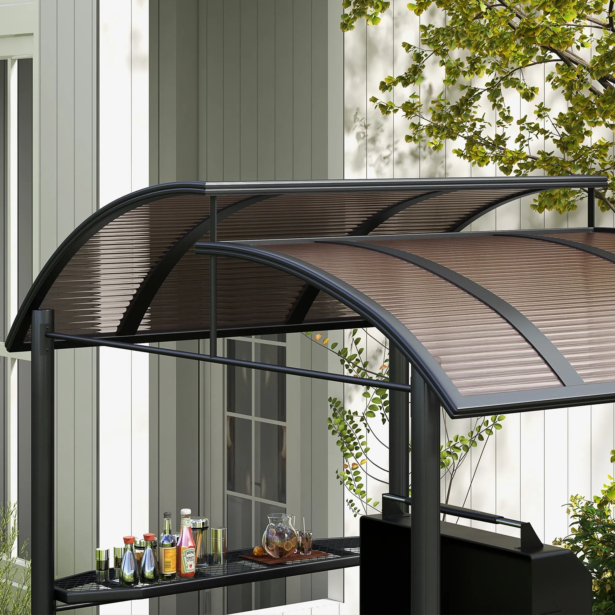 2.4 x 1.5m Grill Gazebo Outdoor BBQ Gazebo Canopy with Side Shelves Hanging Poles Great Ventilation PC Board
